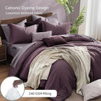 Monbix Oversized Queen Comforter Set - 7 Pieces Cationic Dyeing Italian Plum Bed in a Bag Bedding Sets with Comforter, Sheets, Pillowcases & Shams, Reversible Bedding Comforters Sets