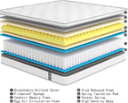 Queen Mattress, 14 Inch Hybrid Mattress in a Box, Memory Foam and Individual Pocket Springs, Fiberglass Free, Soft and Breathable, Medium Firm Feel