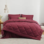 Love's cabin Twin Comforter Set Burgundy, 5 Pieces Twin Bed in a Bag, All Season Bedding Sets with 1 Comforter, 1 Flat Sheet, 1 Fitted Sheet, 1 Pillowcase and 1 Pillow Sham