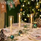 Glass Hurricane Candle Holder: 11.8" Tall Candlestick Holder Bulk with Cylinder Windproof Cover Set of 6 Clear Taper Candle Holders for Wedding Party Birthday Christmas Decor