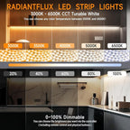 16.4ft Dimmable White LED Strip Light Kit, Dimmable 3000K-6500K, 24V Strip Lights with Remote Control, Flexible LED Strip Light, Eye Protection for Bedroom, Home Lighting, Mirror, Kitchen, Bar Cabinet