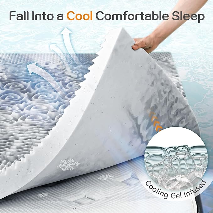 SINWEEK 1.5 Inch Mattress Topper 5-Zone Memory Foam Mattress Topper Pressure Relieve Soft Mattress Pad, CertiPUR-US Certified, Full Size, Gray