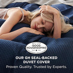 Bedsure Cotton Duvet Cover Queen - 100% Cotton Waffle Weave Navy Blue Duvet Cover Queen Size, GentleSoft™ and Breathable Bedding Set for All Season, 3 Pieces, 90"x90"