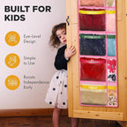 Over the Door Weekly Clothes Organizer - 5 Shelf Hanging Closet Storage with Day of the Week Labels - Weekly Clothes Organizer For Kids - Space-Saving Over Door or Wall Hanging Organizer (Pink)