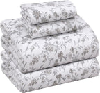 RUVANTI Flannel Sheets Full Size - 100% Cotton Double Brushed Bed Sheets Set, Deep Pockets 16 Inches, All Seasons Breathable & Extra Soft Full Sheets, Warm & Cozy, 4 Piece, Vintage Flora