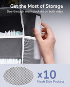 ULG 1 Pack Over Door Organizer with 5 Large Pockets 10 Mesh Side Pockets, 44 lbs Weight Capacity Hanging Storage Organizer with Clear Window Kids Toys, Shoes, Diapers, Dark Grey, 5 Layers