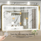 Hasipu 40×30 Inch LED Bathroom Mirror with Lights, Gold Metal Framed Bathroom Lighted Mirror for Vanity Shaving, Rectangle Wall Mounted Mirror, Anti-Fog, Dimmable, 3 Colors (Horizontal/Vertical)