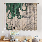 Nautical Octopus Curtains, Coastal Old Pirate Map Sailboat Compass Vintage Magic Ocean Kraken Octopus Tentacles Window Drapery Treatment for Bedroom Living Room Kitchen Bathroom 2 Panels, 63"x72" Inch