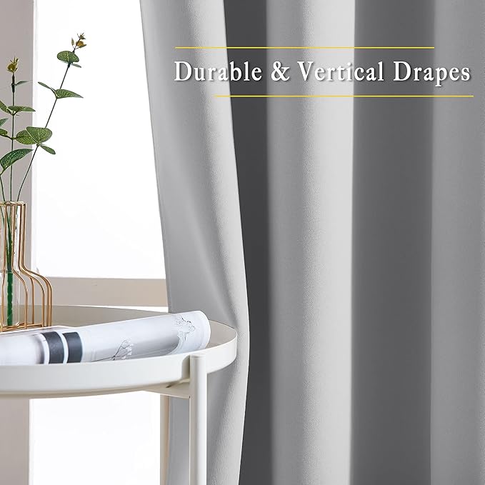 NICETOWN Silver Grey Curtains and Drapes for Window 95" L - Triple Weave Energy Saving Thermal Insulated Solid Grommet Blackout Panels for Patio (80" Wide per Panel, 2 Panels, Silver Grey)