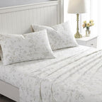 Laura Ashley - Flannel Sheets Queen Size, Anti-Pilling & Wrinkle Resistant Cotton, Touchably Soft for All-Season Comfort - Bed Sheets with Matching Pillowcases & Fitted Sheet (Fawna Grey)