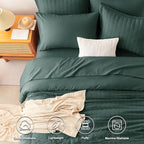 CozyLux Queen Comforter Set Forest Green Seersucker 7 Pieces Bed in a Bag Queen Comforter Set with Sheets, Luxury Bedding Sets with Down Alternative Comforter, Sheets, Pillowcases & Shams All Seasons
