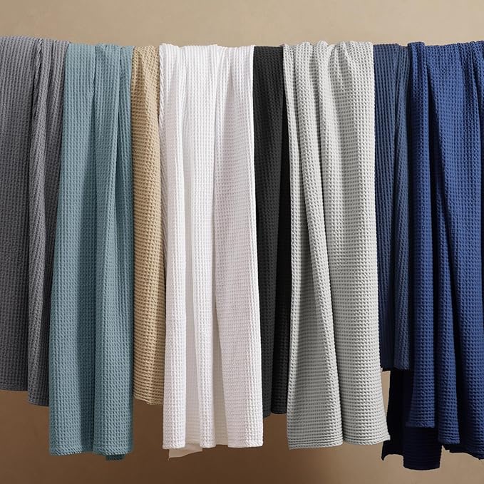 PHF 100% Cotton Waffle Weave Throw Blanket 50" x 60"-Lightweight Cozy Washed Soft Breathable Throw Blanket for Adults and Kids-Great Blanket Layer for Couch Bed Sofa-Elegant Home Decoration- White