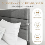 SHA CERLIN Full Platform Bed Frame with Upholstered Fabric Headboard, Mattress Foundation with Strong Wooden Slats Support, No Box Spring Needed, Grey