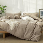 MooMee Bedding Duvet Cover Set 100% Washed Cotton Linen Like Textured Breathable Durable Soft Comfy (Solid Light Camel, Twin 68"x90")