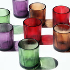 VOHO 24pcs Multicolor Tealight Candle Holder, Vintage Ribbed Tea Light Candle Holder Glass for Room Decor, 4 Color Votive Candle Holders for Table Centerpiece(Green/Red/Purple/Amber)