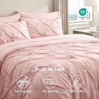 Bedsure King Size Comforter Set Pink - Bed in a Bag Bedding Set 7 Pieces, GentleSoft™ Pintuck Bed Set Gift for Family, Pinch Pleat Pink Comforter with Sheets, Pillowcases & Shams