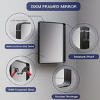 ISKM Black Bathroom Mirror for Wall 40" x 38" Matte Black Framed Vanity Mirror, Shatter-Proof, Tempered Glass, Rounded Rectangle Mirror(Horizontal/Vertical)