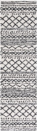 SAFAVIEH Arizona Shag Collection Runner - 2'6" x 14', Ivory & Black, Moroccan Design, Non-Shedding & Easy Care, 1.6-inch Thick, Ideal for The Living Room, Dining, Bedroom (ASG741Z)