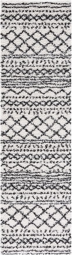 SAFAVIEH Arizona Shag Collection Area Rug - 2'3" x 20' Runner, Ivory & Black, Non-Shedding & Easy Cleaning, Plush Thick Pile, Ideal for Living Room, Bedroom, Dining Space (ASG741Z)