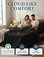 Lane Linen 100% Organic Cotton California King Sheets Set, 4-Piece Pure Organic Cotton Long Staple Percale Weave Ultra Soft Best Bedding Sheets for Bed, Breathable, Fits Mattress Upto 15" Deep - Black