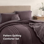 Monbix Queen Comforter Set - 7 Pieces ltalian Plum Bed in a Bag Queen Bedding Sets with Comforters, All Seasons Down Alternative Comforter Bed Set with Sheets,Pillowcases & Shams