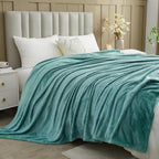 NEWCOSPLAY Super Soft Queen Blanket Light Teal Premium Silky Flannel Fleece Leaves Pattern Lightweight Bed Blanket All Season Use (Light Teal, Queen(90"x90"))