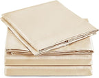 Love's cabin Full Size Satin Sheet Sets - 4 Piece Beige Silky Sheet Set with Deep Pocket, Luxury Silk Feel Satin Sheets Full Bedding Set (1 Flat Sheet,1 Fitted Sheet,2 Pillow Cases)
