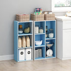 Furinno LUDER Book Shelf, 3-Cube Bookshelf, Bookcase, 9.3" x 12" x 31.5", for Living Room, Bedroom, Home Office, White/Light Blue