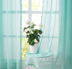 Treatmentex Pompom Sheer Window Curtains for Bedroom Aqua-Blue 95inches Length Decorative Sheer Window Drapes for Wedding Party Ceremony 52" W x 2 Panels Rod Pocket