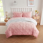 7 Piece Comforter Set Bed in a Bag Ombre Pintuck Design All Season Soft Down Alternative Bedding Comforter Set & Luxurious Matching Bed Sheets & Pillow Shams, Ombre Pintuck Blush, Queen