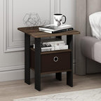 Furinno ANDREY Side Table, End Table, Night Stand with Open Shelves and Storage Bin, Bedside Table, for Living Room, Bedroom, Columbia Walnut