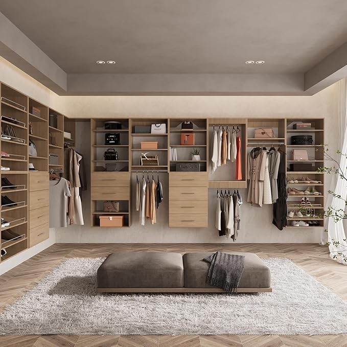 ROOMTEC 31.5" Double Hanging Closet Unit, Modular Closet System with Hanging Rod, Wardrobe Organizer for Bedroom or Walk-in Closet, Wall Mounted, Customizable Clothes Storage Unit, Wood