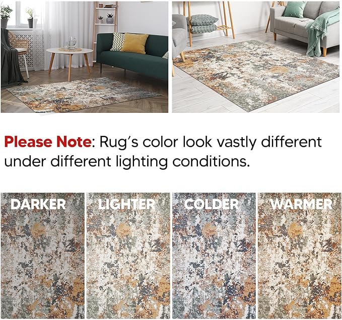 Keen Home Design Area Rugs - 8ft Round Non-Shedding, Abstract Rugs for Kitchen, Living Room, Bedroom, Dining Room, Entryway - Size: 7'10" Square, Multi