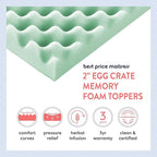 Best Price Mattress 2 Inch Egg Crate Memory Foam Mattress Topper with Calming Aloe Infusion, CertiPUR-US Certified, Queen,Green
