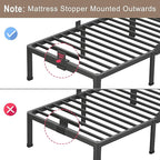 ROIL 14 inch Full Size Bed Frame with Headboard Hole and Round Corner Legs Mattress Retainers 3500LBS Heavy Duty Steel Slats No Box Spring Needed Platform Noise-Free Underneath Storage
