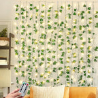 JACKYLED 84Ft 12 Pack Artificial Ivy Garland Fake Plants with 240 LED Curtain Lights USB Plug in/Battery Operated, 8 Modes Fairy String Light with Remote Control, for Bedroom Wall Decorations