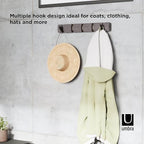 Umbra Flip Wall-Mounted Coat Rack with 5 Hooks – Modern, Space-Saving Storage for Hats, Jackets, Bags, Entryway, Mudroom, Closet, Bathroom, Bedroom – Grey/Pewter