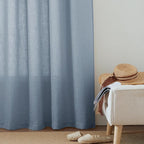 RYB HOME Flax Linen Curtains for Bedroom Bathroom Kids Room, Semi Sheer Light Filtering Privacy Assured Elegant Vertical Texture Modern Window Drapes, W 60 x L 95 inches, Dusty Blue, 1 Panel