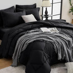 HEVUMYI Black Full Comforter Set - 7-Piece All Season Bed in a Bag Full, Ultra Soft Bedding Set with Comforter, Flat Sheet, Fitted Sheet, Pillowcases, Pillow Shams, Black