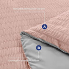 HYMOKEGE Rose Gold/Light Grey Twin Comforter Set Seersucker 5 Pieces, All Season Luxury Bed in a Bag for Bedroom, Bedding Set with Comforter, Sheets, Pillowcase & Sham