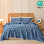 PHF 100% Cotton Waffle Weave Blanket Twin Size for Bed, Soft Lightweight & Breathable, All-Season Comfort, Luxury Aesthetic Woven Bedding for Home Decor, 66"x90", Denim Blue