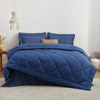 Love's cabin California King Comforter Set Dark Blue, 7 Pieces California King Bed in a Bag, All Season Bedding Sets with 1 Comforter, 1 Flat Sheet, 1 Fitted Sheet, 2 Pillowcase and 2 Pillow Sham