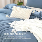 Litanika Oversized King Comforter Set Grayish Blue Super King Plus Size, 3 Pieces Lightweight Solid Bedding Comforter Set, All Season Fluffy Bed Set (128x120In Comforter & 2 Pillowcases)