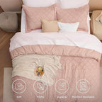Bedsure Full Comforter Set - Coral Pink Comforter, Boho Tufted Shabby Chic Bedding for Kids, 3 Pieces Vintage Farmhouse Bed Set for All Seasons, Fluffy Soft Bedding with 2 Pillow Shams