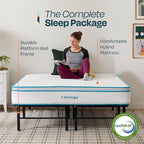 Linenspa 10” Memory Foam and Innerspring Hybrid Mattress + 14” Black Metal Platform Bed – Twin XL Mattress + Metal Folding Twin XL Bedframe