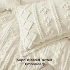 Bedsure Tufted Boho Comforter Set Oversized King - Ivory Boho Bed Set, GentleSoft™ 3 Pieces Farmhouse Shabby Chic Embroidery Bedding, Gifts for Woman, Soft Jacquard Comforter for All Seasons