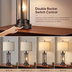 QiMH Farmhouse Table Lamps Set of 2 for Living Room, Beside Lamps for Bedroom with USB A+C Charging Ports, Rustic Nightstand Lamp with Frosted Glass Night Light, 4 Bulbs Included (Oil Rubbed Bronze)