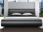 SHA CERLIN Modern Low Profile Platform Bed Frame King Size, Stylish Faux Leather Upholstered Sleigh Bed with Ergonomics Headboard, No Box Spring Needed, Glossy Black
