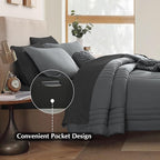 Monbix King Size Comforter Set - 7 Pieces Bed in a Bag King, Grey Bedding Sets with Comforter, All Seasons Down Alternative Comforter Bed Set with Sheets, Pillowcases & Shams