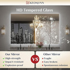 Keonjinn 24 x 32 Inch LED Bathroom Mirror with Backlit, Anti-Fog, CRI90+ HD Stepless Dimmable Mirror, High Lumen, Horizontal/Vertical Wall Mount, UL Listed Lighted Mirror, Waterproof